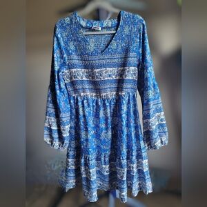 Bright blue, cobalt blue floral dress, XL